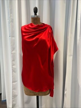 EUC Lanvin Red Draped Satin One-Shoulder Top